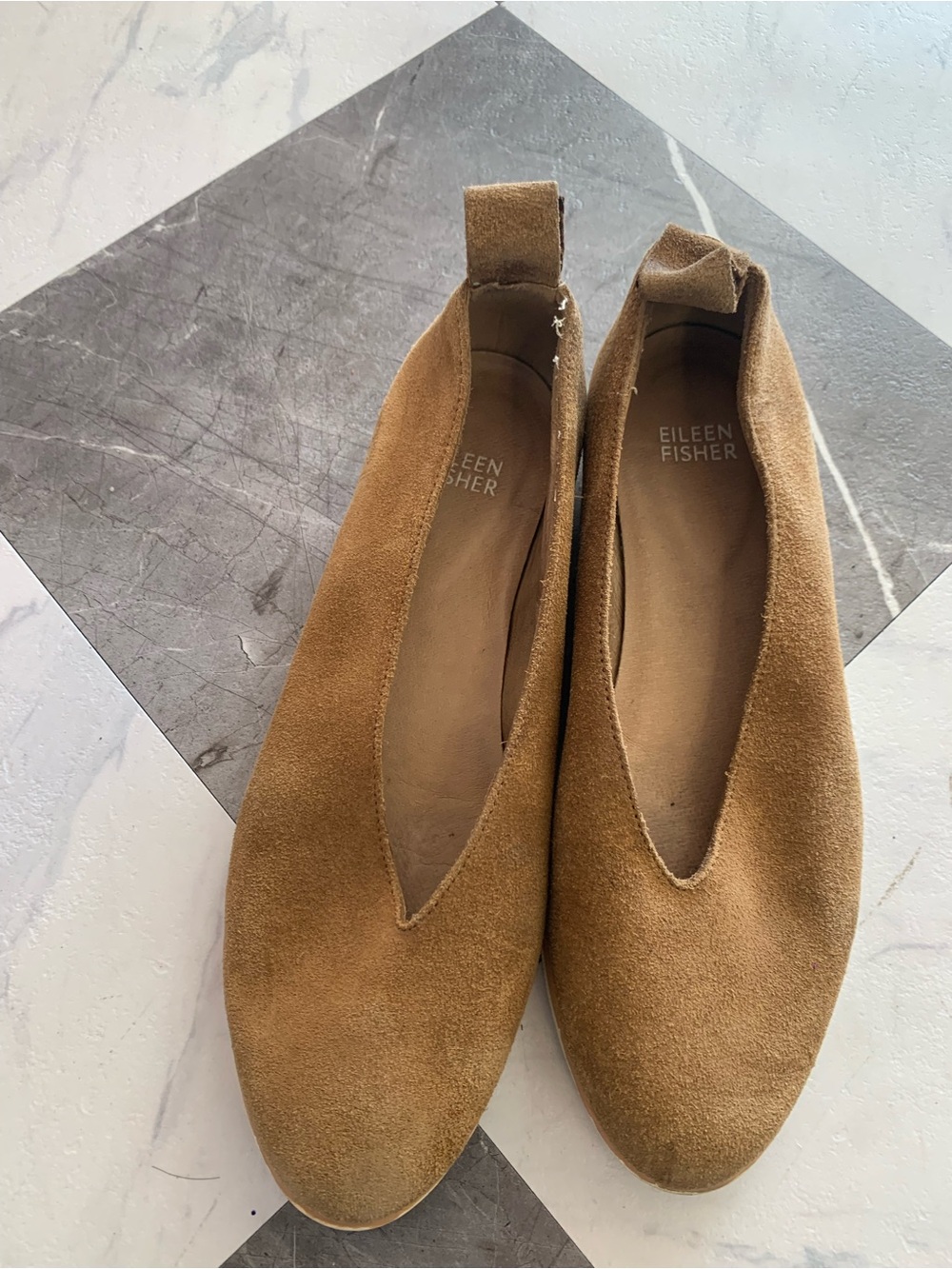 Eileen Fisher Camel Suede Slip-On Flats